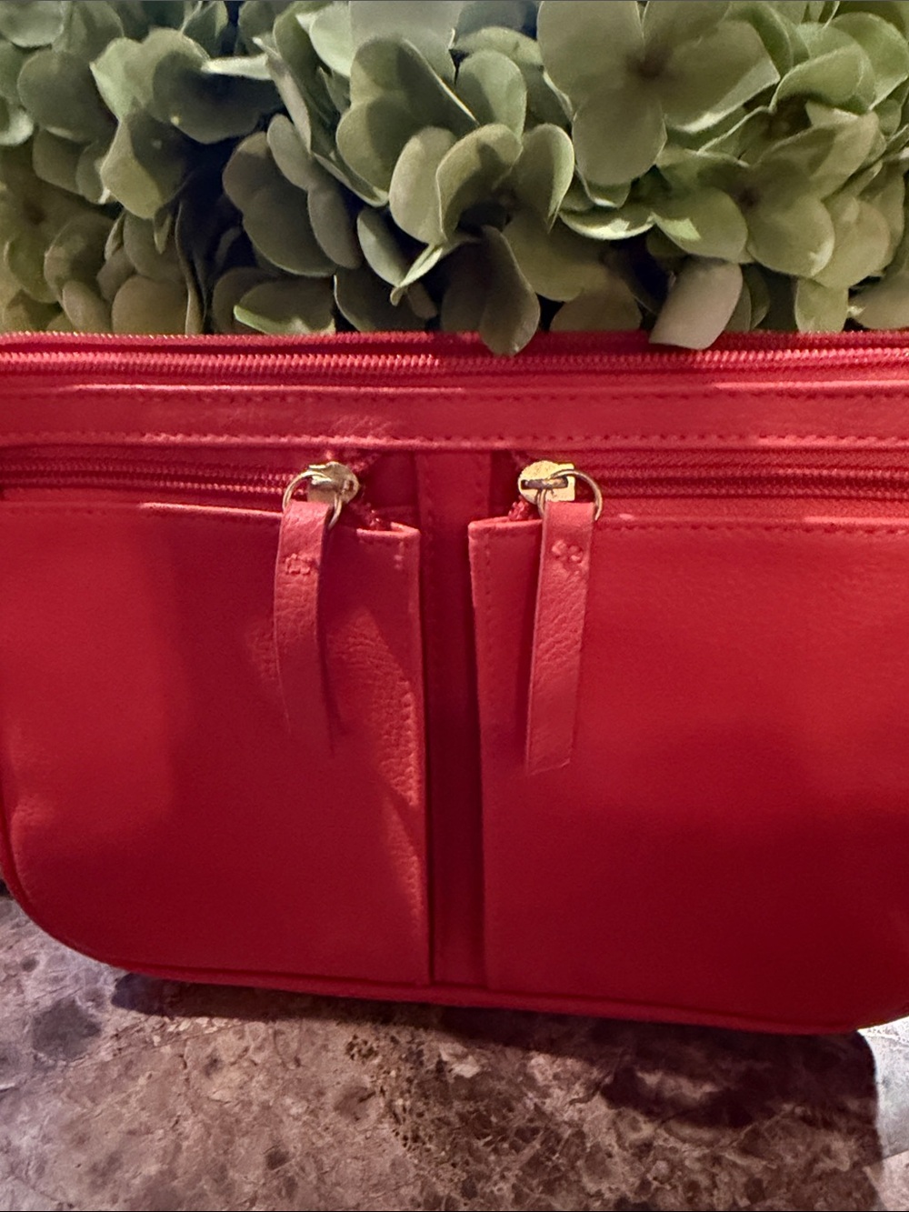 Compact Coral Crossbody Bag with Front Zip Pockets 10 X 7 inches - Picture 2 of 5